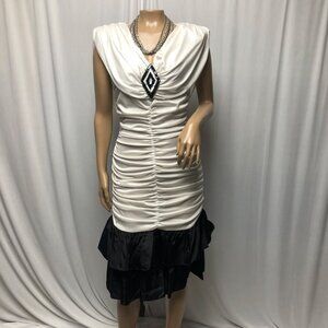 Vintage 80s Dress Size 7 Black White Bodycon | Retro Prom Cocktail Party Evening